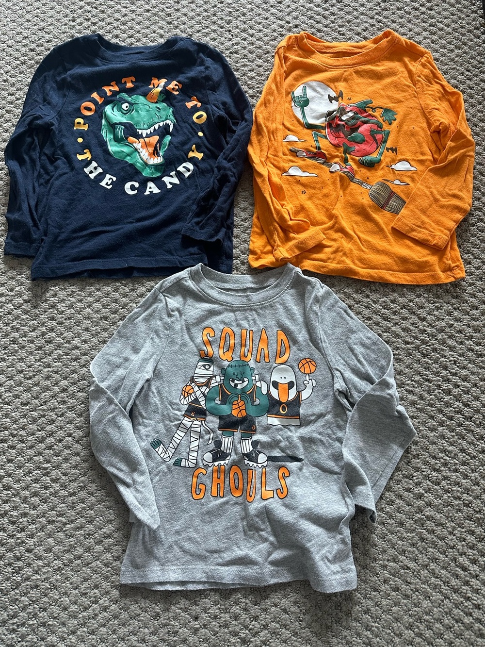 Old Navy Boys Halloween Long Sleeve Shirts 4T Set of 3 Dinosaur Ghouls Bundle